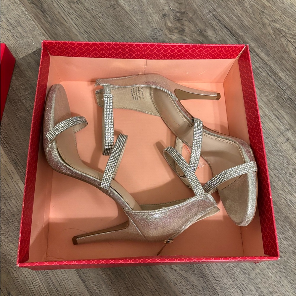 Silver Stiletto Heels with Ankle Strap